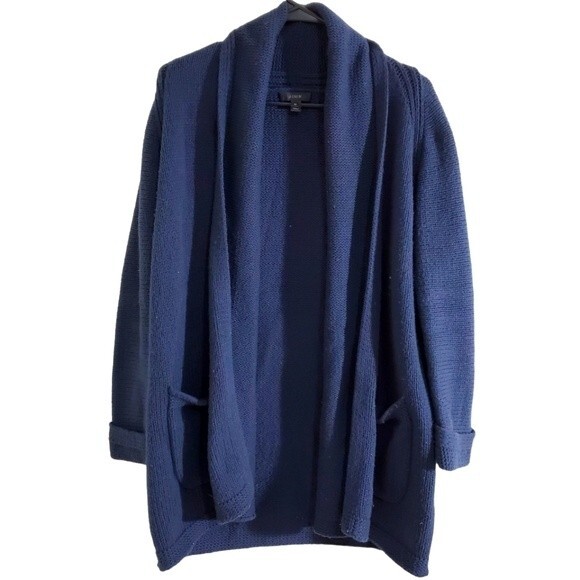 J.Crew Long Open Cardigan Sweater Cotton Blend Blue Size XS - Picture 1 of 7